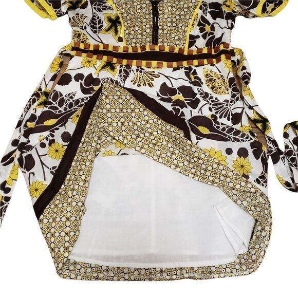Aryeh Brown Yellow Floral Belted Summer Dress Sz L NWT - Picture 8 of 15